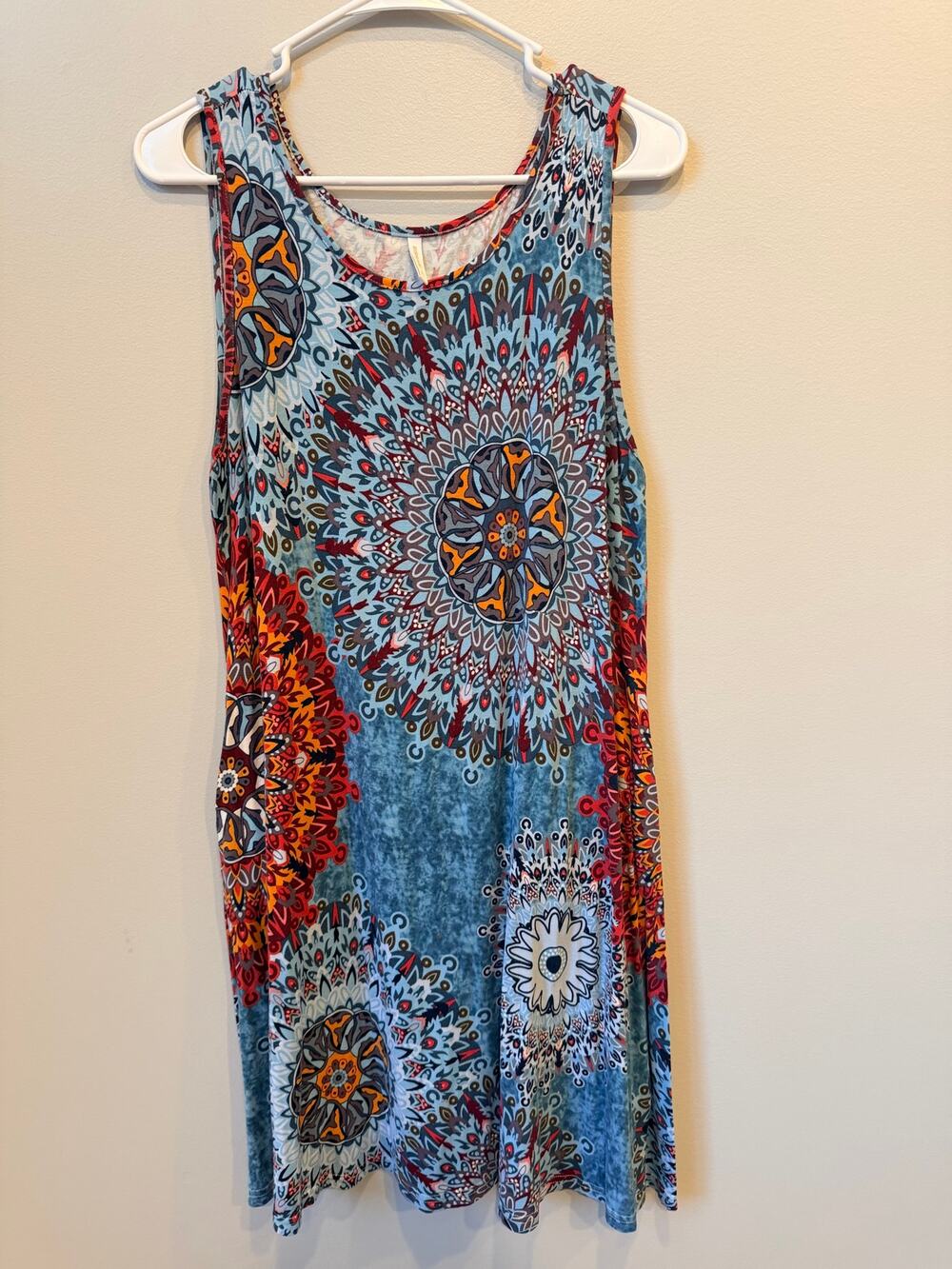Bishuige XL Bohemian Mandala Print Tank Dress with Pockets